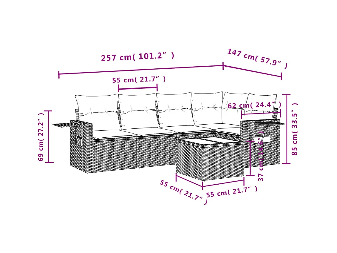 Salon de jardin avec coussins 6 pcs beige résine tressée