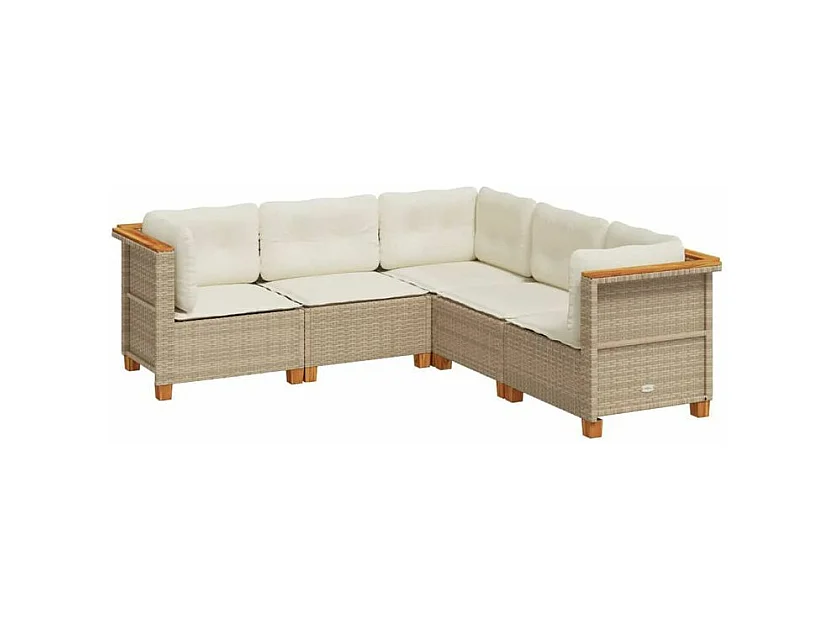 Salon de jardin avec coussins 5 pcs beige résine tressée