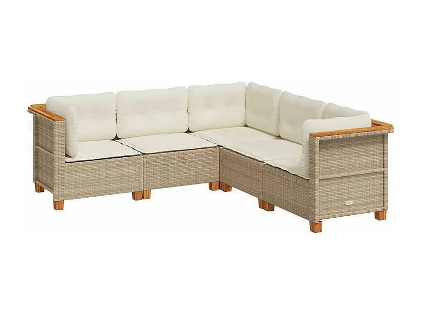 Salon de jardin avec coussins 5 pcs beige résine tressée
