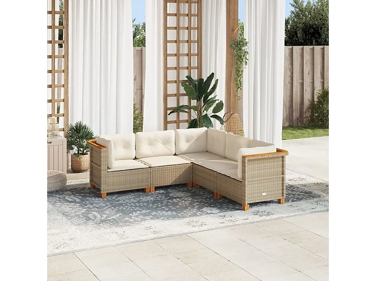 Salon de jardin avec coussins 5 pcs beige résine tressée
