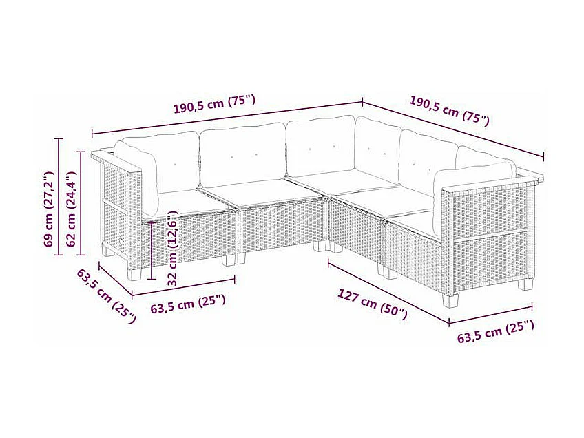 Salon de jardin avec coussins 5 pcs beige résine tressée