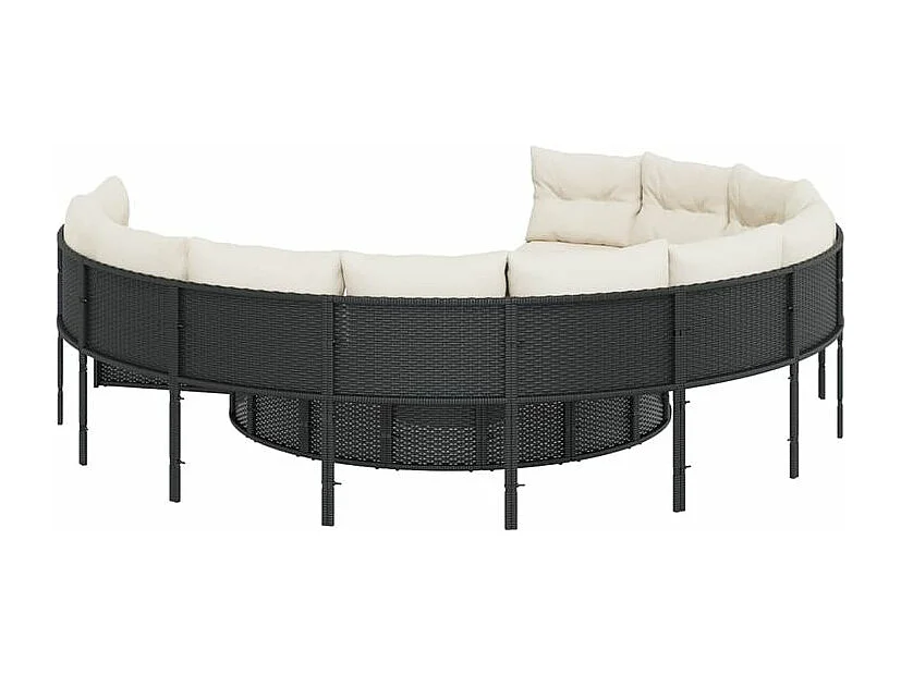 Canapé de jardin avec table coussins rond noir résine tressée