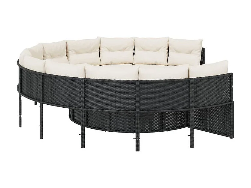 Canapé de jardin avec table coussins rond noir résine tressée