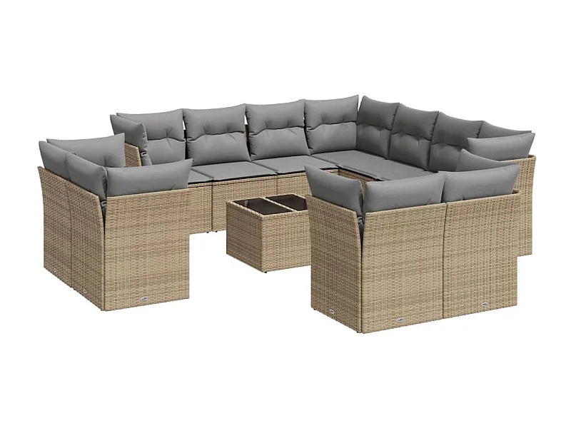 Salon de jardin avec coussins 12 pcs beige résine tressée