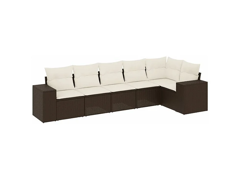 Salon de jardin avec coussins 6 pcs marron résine tressée