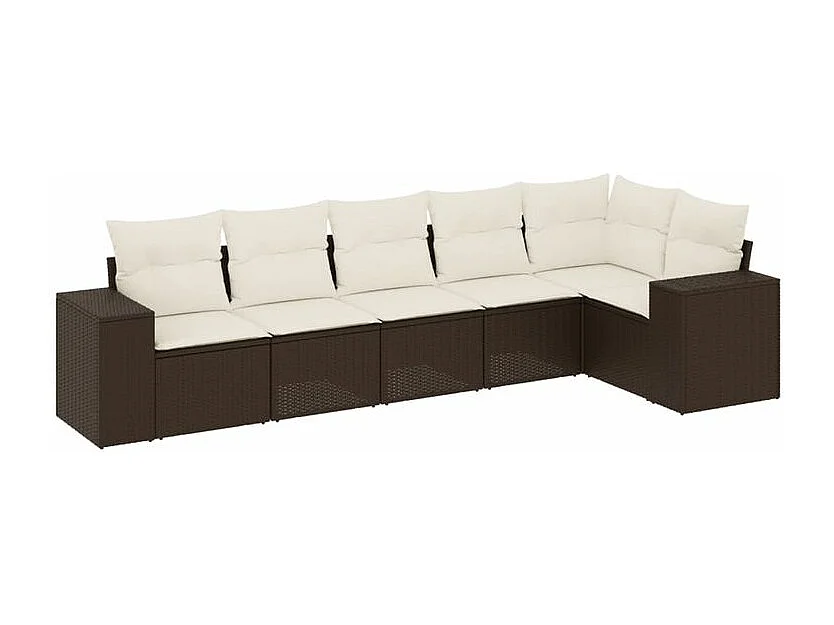 Salon de jardin avec coussins 6 pcs marron résine tressée