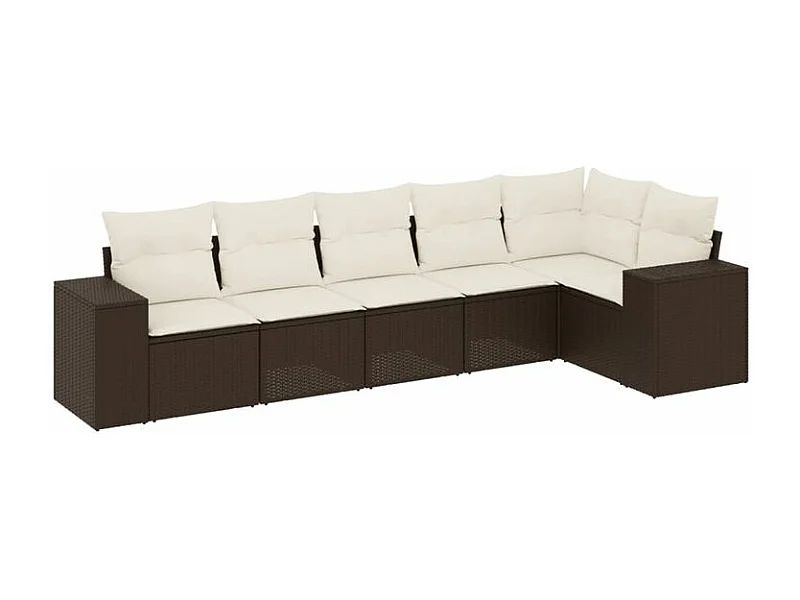 Salon de jardin avec coussins 6 pcs marron résine tressée