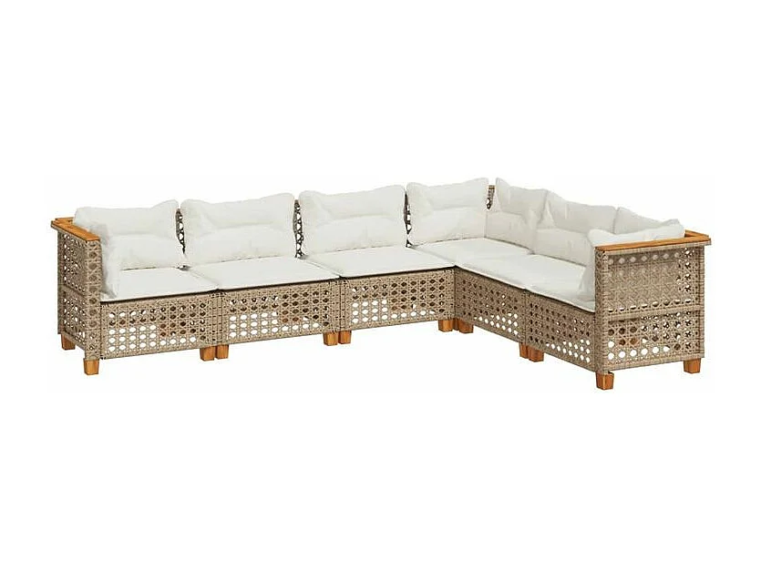 Salon de jardin avec coussins 6 pcs beige résine tressée