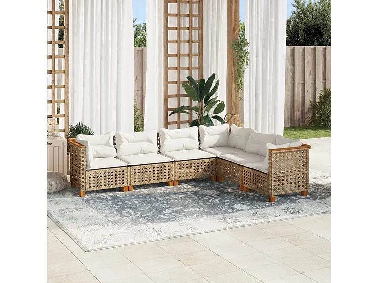 Salon de jardin avec coussins 6 pcs beige résine tressée