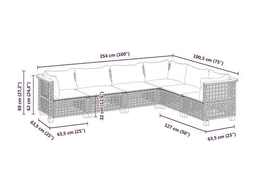 Salon de jardin avec coussins 6 pcs beige résine tressée