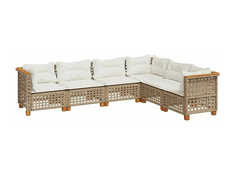Salon de jardin avec coussins 6 pcs beige résine tressée