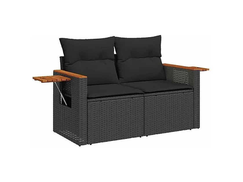 Salon de jardin avec coussins 8 pcs noir résine tressée acacia