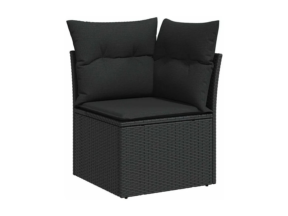 Salon de jardin avec coussins 8 pcs noir résine tressée acacia