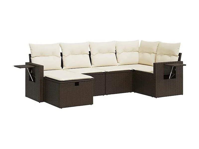 Salon de jardin avec coussins 6 pcs marron résine tressée