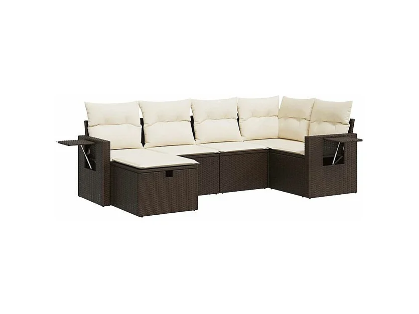 Salon de jardin avec coussins 6 pcs marron résine tressée