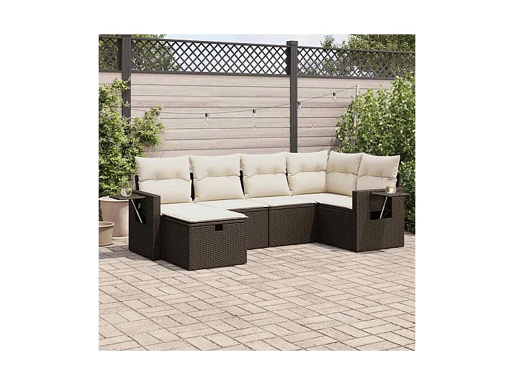 Salon de jardin avec coussins 6 pcs marron résine tressée