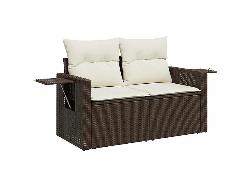 Salon de jardin avec coussins 6 pcs marron résine tressée