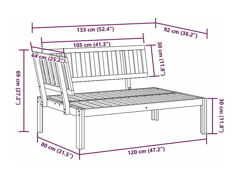 Canapé d'angle palette de jardin bois massif d'acacia
