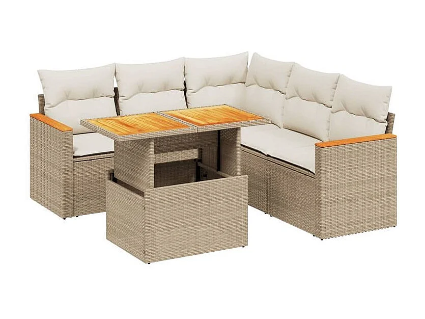 Salon de jardin avec coussins 6 pcs beige résine tressée