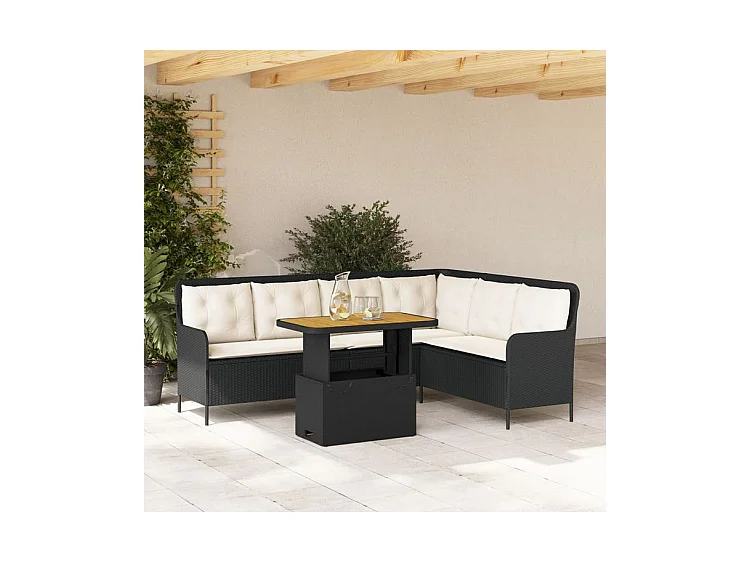 Canapés de jardin 2 pcs avec coussins Noir Résine tressée