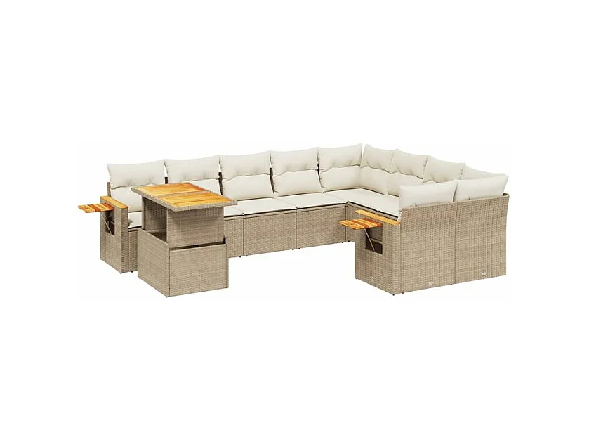 Salon de jardin avec coussins 10 pcs beige résine tressée