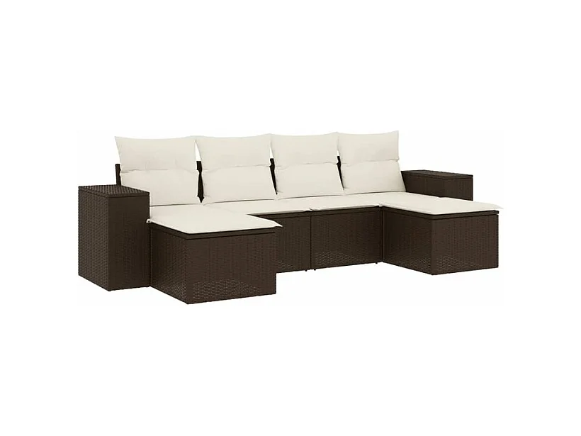 Salon de jardin avec coussins 6 pcs marron résine tressée