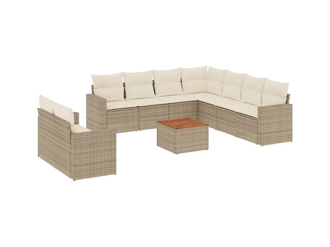 Salon de jardin avec coussins 10 pcs beige résine tressée
