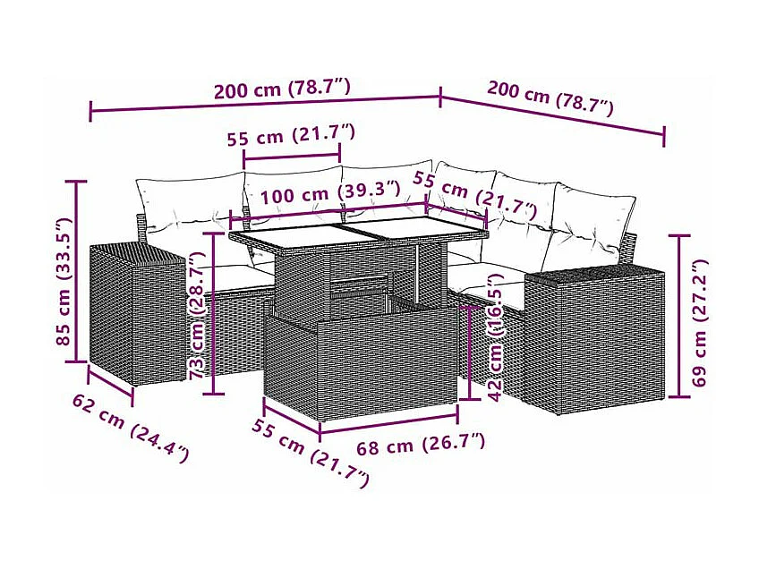 Salon de jardin avec coussins 6 pcs marron résine tressée