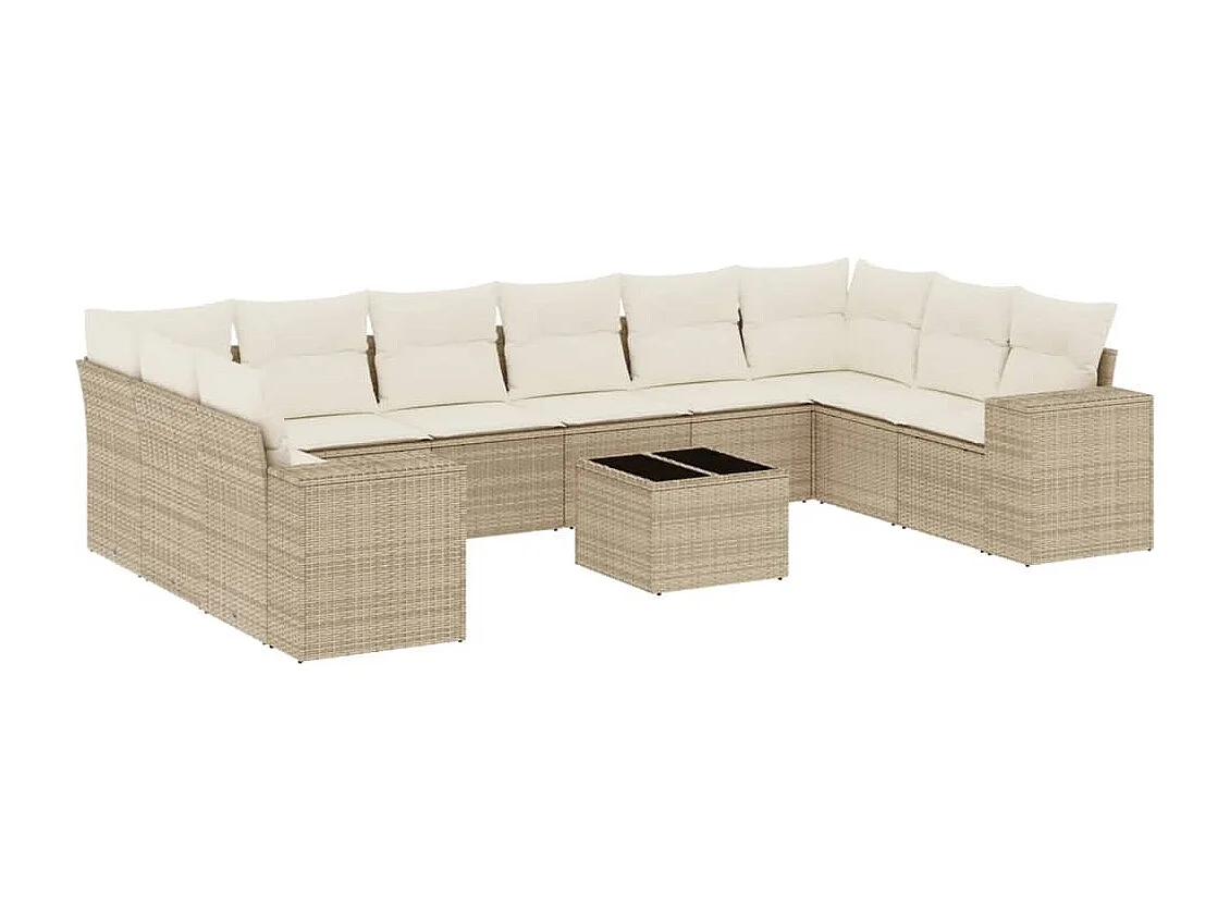 Salon de jardin 11 pcs avec coussins beige résine tressée