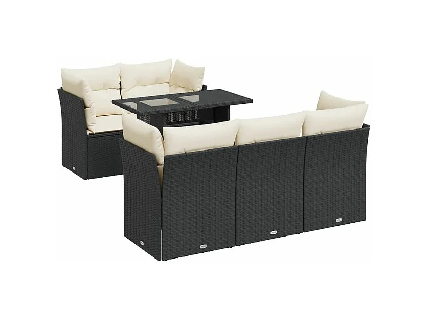 Salon de jardin 6 pcs avec coussins noir résine tressée