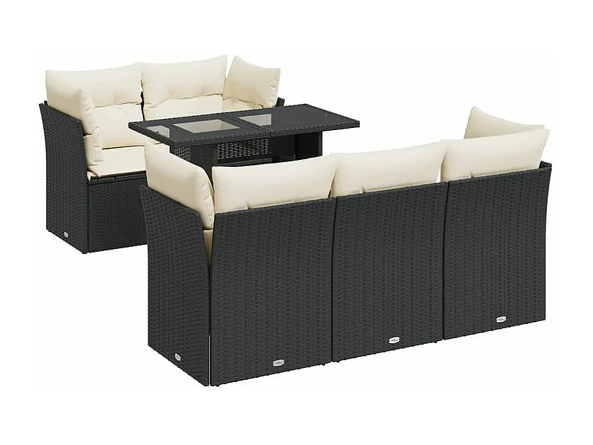 Salon de jardin 6 pcs avec coussins noir résine tressée