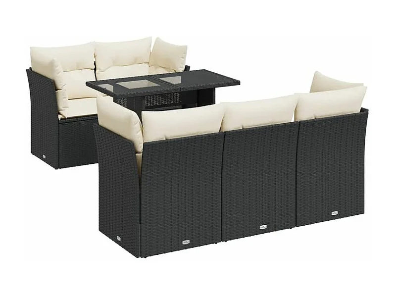 Salon de jardin 6 pcs avec coussins noir résine tressée