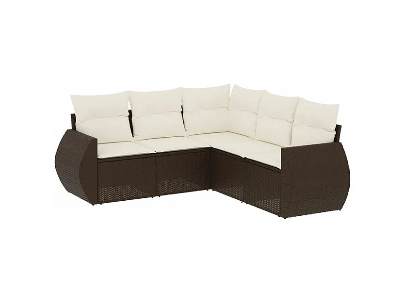 Salon de jardin avec coussins 5 pcs marron résine tressée