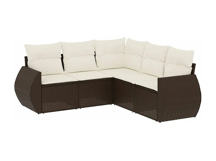 Salon de jardin avec coussins 5 pcs marron résine tressée