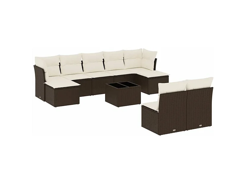 Salon de jardin 10 pcs avec coussins marron résine tressée