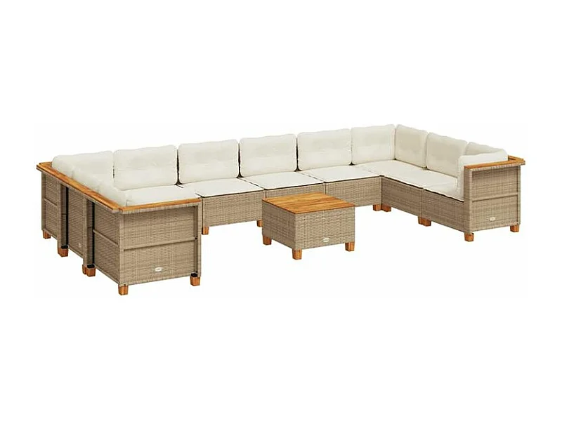 Salon de jardin 11 pcs avec coussins beige résine tressée