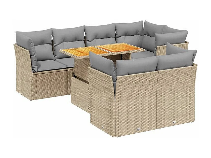Salon de jardin avec coussins 8 pcs beige résine tressée