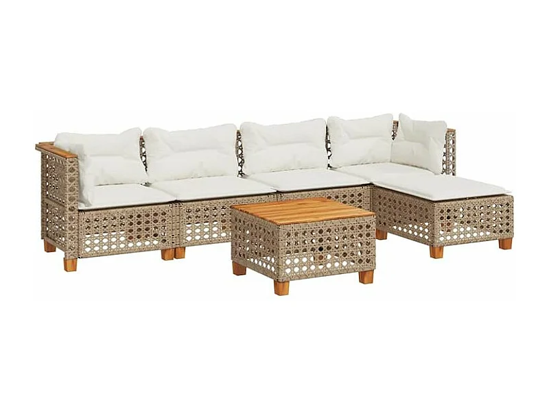 Salon de jardin avec coussins 6 pcs beige résine tressée