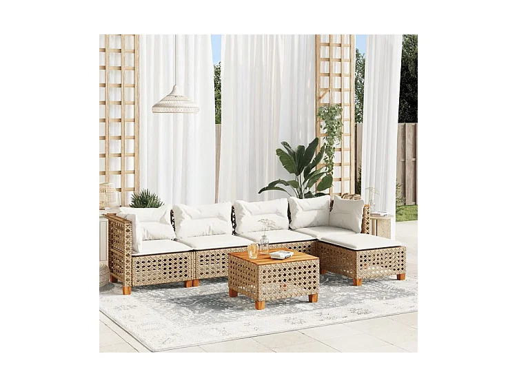 Salon de jardin avec coussins 6 pcs beige résine tressée