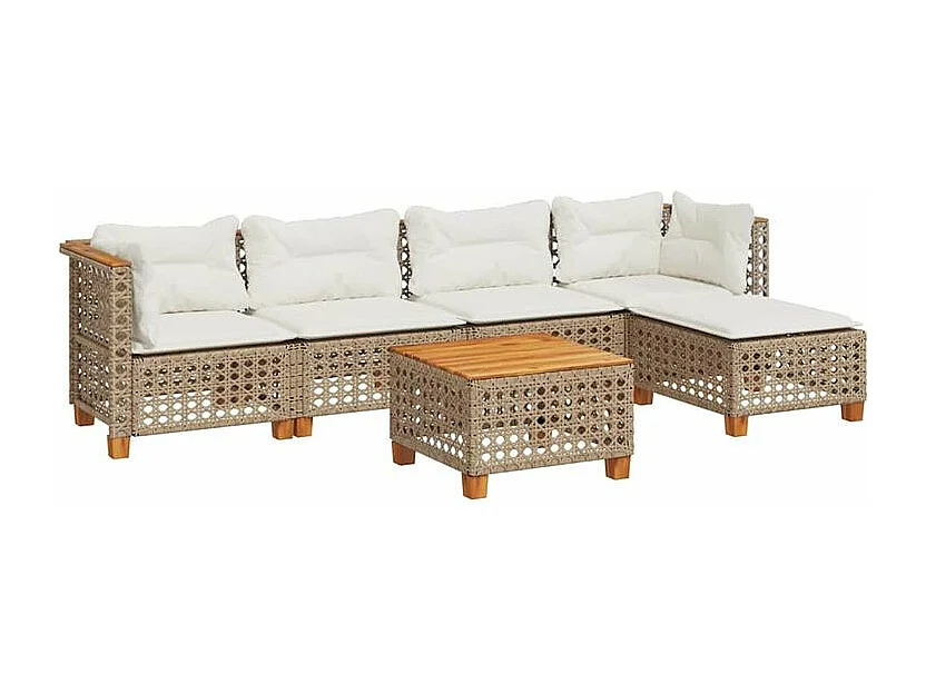 Salon de jardin avec coussins 6 pcs beige résine tressée