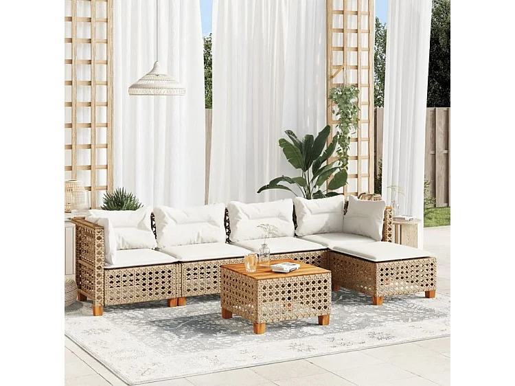 Salon de jardin avec coussins 6 pcs beige résine tressée