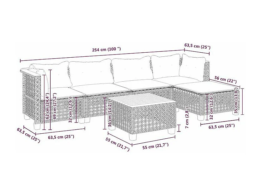 Salon de jardin avec coussins 6 pcs beige résine tressée