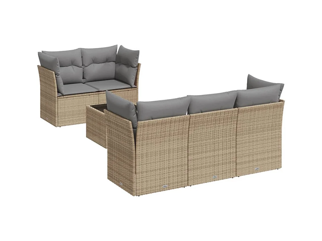 Salon de jardin avec coussins 6 pcs beige résine tressée