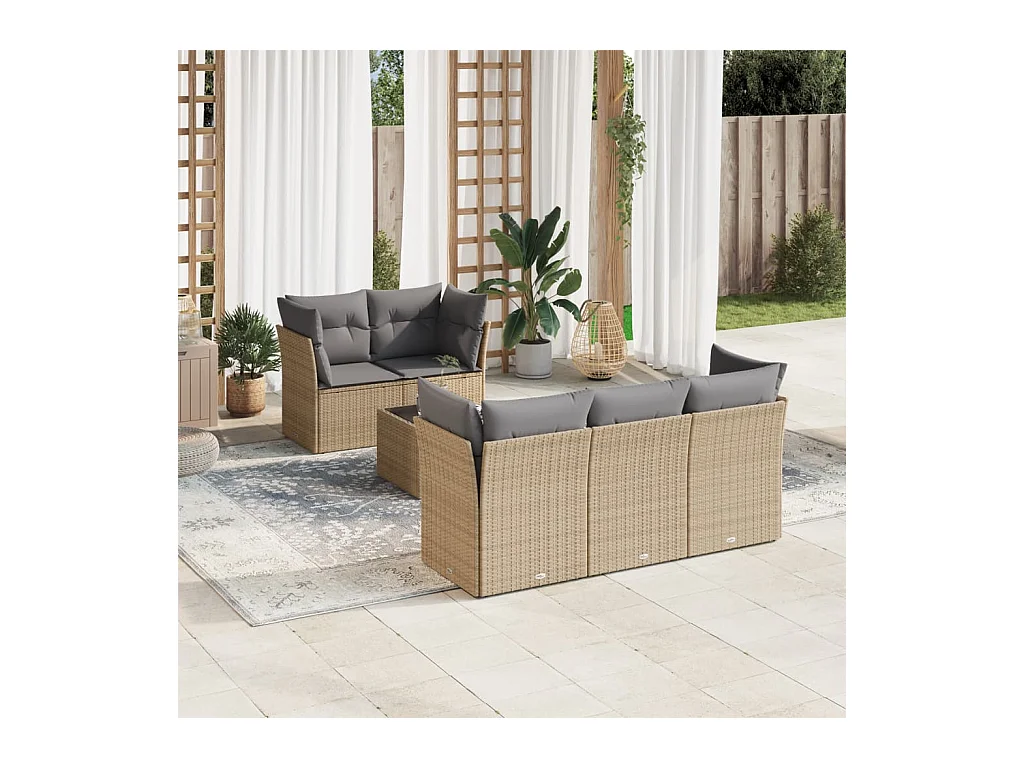 Salon de jardin avec coussins 6 pcs beige résine tressée