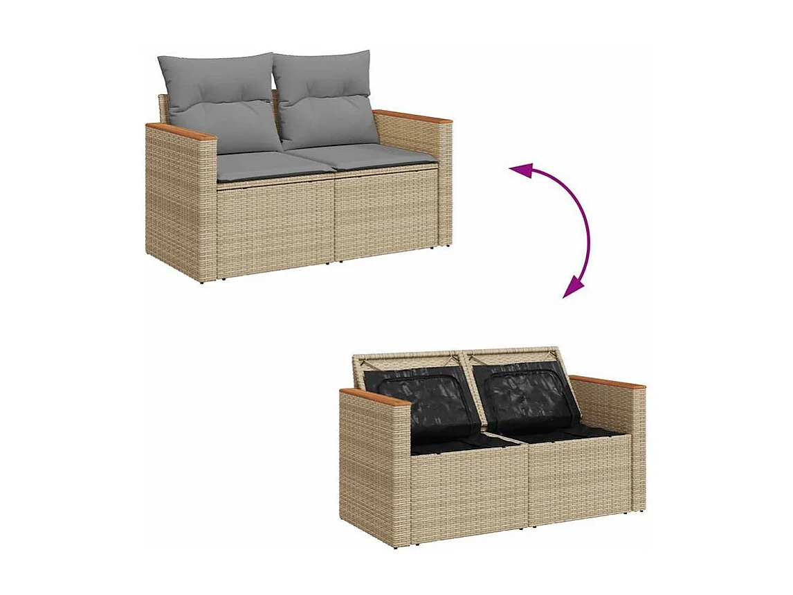 Salon de jardin avec coussins 6 pcs beige résine tressée