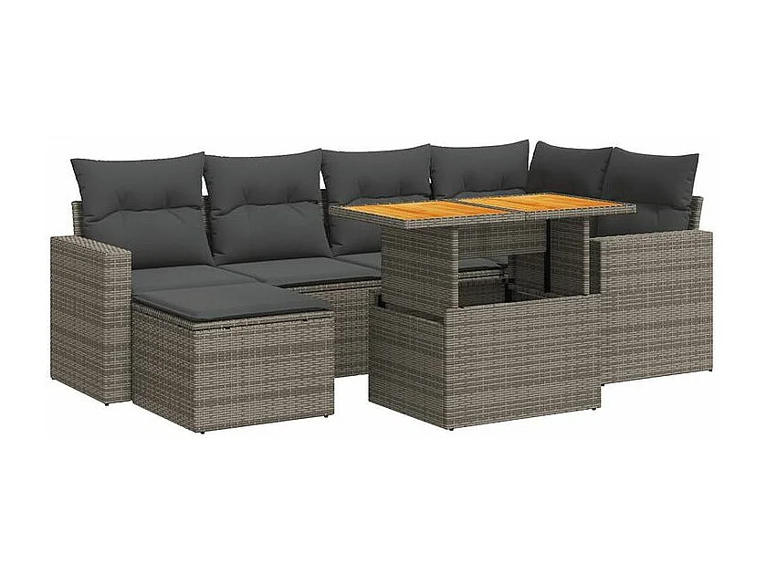 Salon de jardin avec coussins 7 pcs gris résine tressée
