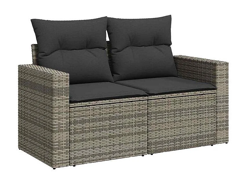 Salon de jardin avec coussins 7 pcs gris résine tressée