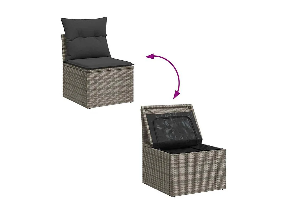 Salon de jardin avec coussins 7 pcs gris résine tressée
