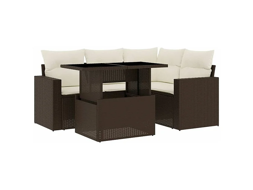 Salon de jardin avec coussins 5 pcs marron résine tressée
