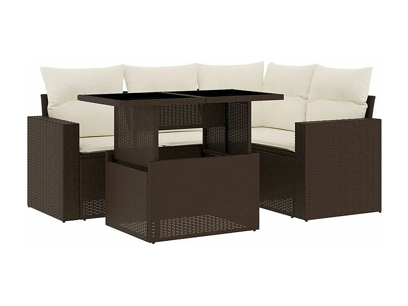Salon de jardin avec coussins 5 pcs marron résine tressée